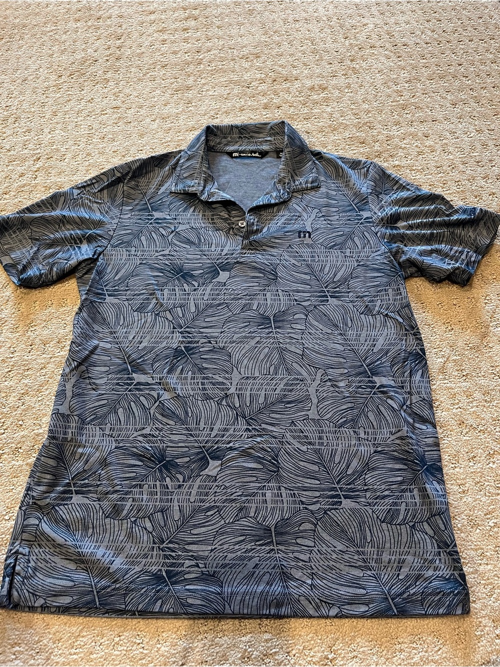 Travis Mathew Blue Gray Leaf-Print Polo
